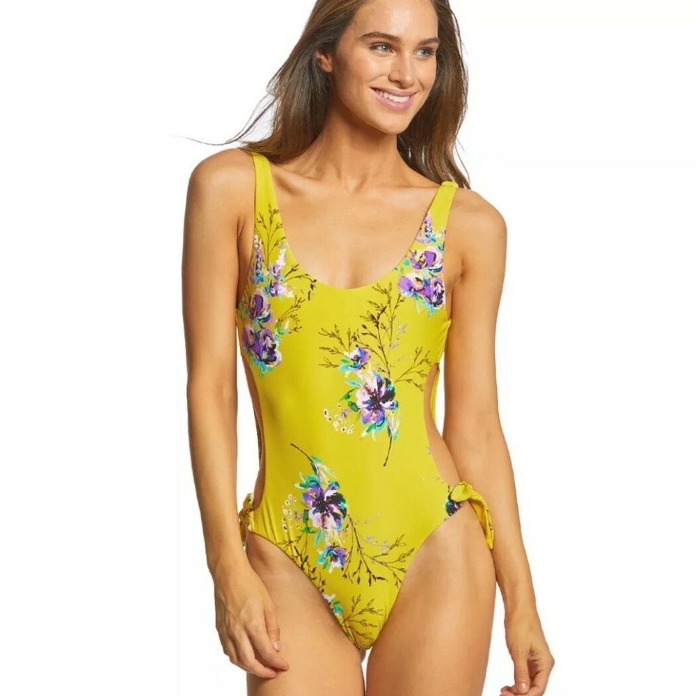 Rip Curl Sweet Nothing Yellow Floral Cut Out One Piece Swimsuit
